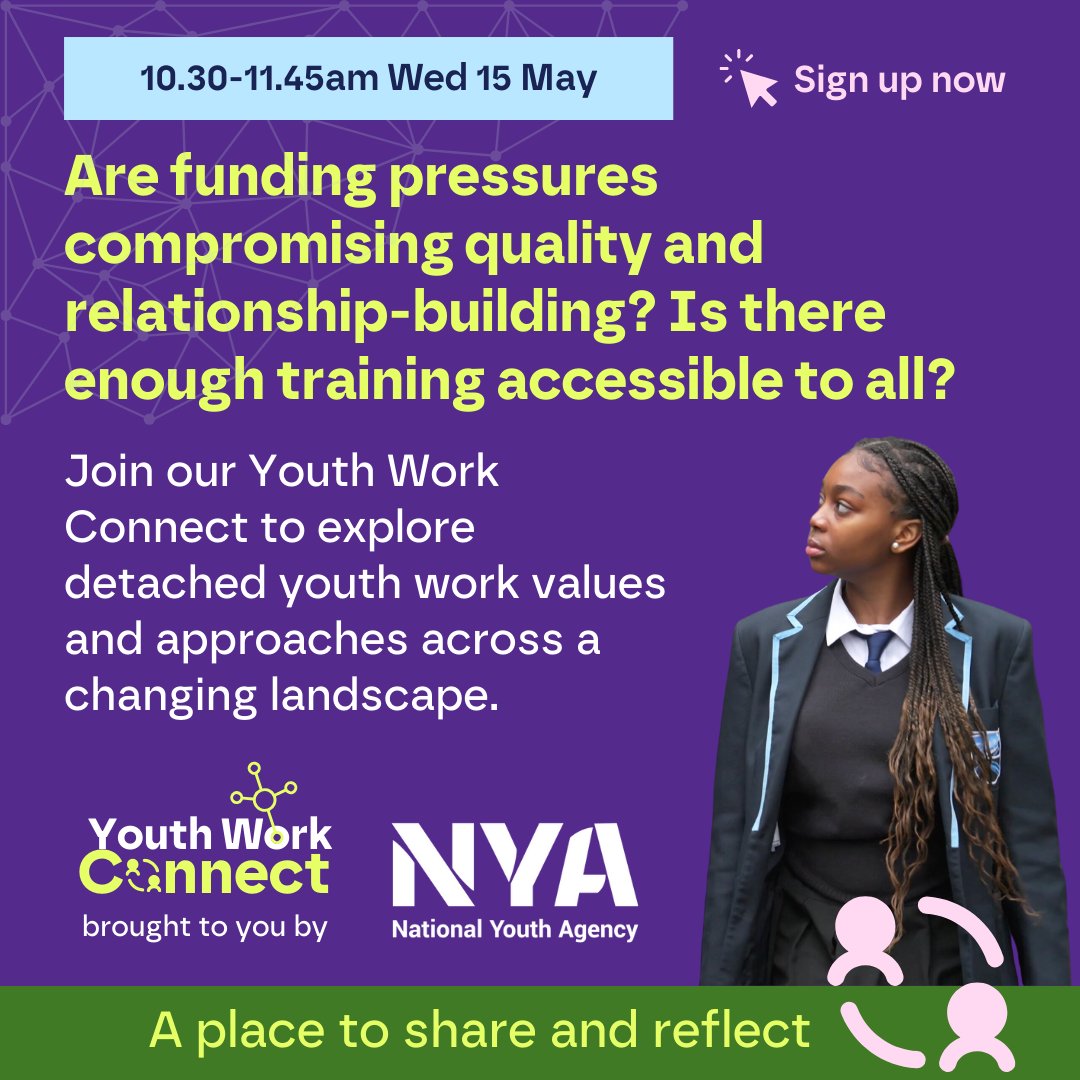 Join us in May to explore the challenges facing detached youth work and ensure the quality of your practice at the third Youth Work Connect! Register to join us here 👇 us02web.zoom.us/meeting/regist…