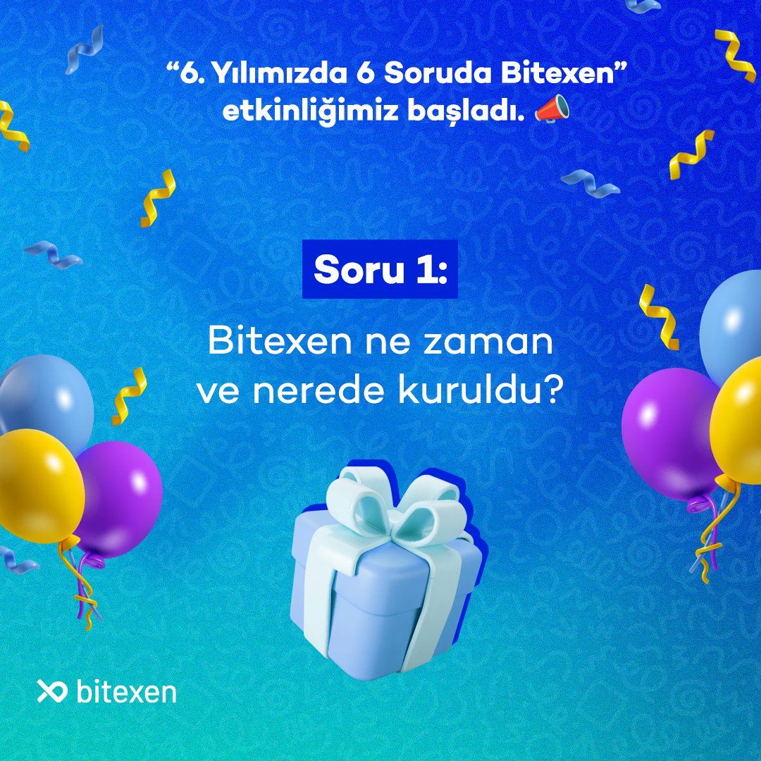 '6. Yılımızda 6 Soruda Bitexen' Ödüllü Soru Yarışması Başladı 📣 💙 ➡️ GÖREV: Takip et, Paylaş, 100 Puan Kazan ! ➡️ Günün sorusunu yanıtla, 60 EXEN kazanma şansını yakala ! 🎁 X hesabını Bitexen hesabınla eşleştir, @bitexencom hesabını takip et, bu gönderiyi paylaş (repost…