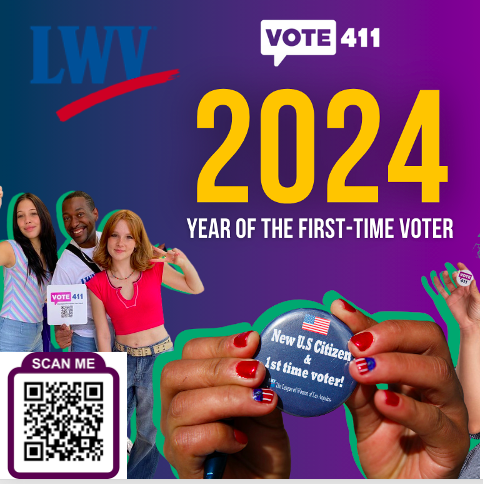 No need to wait for the League to come to your high school. If you will be 18 by November 5, 2024, you can register now. It takes about two minutes! That’s it! This is the year of the first-time voter and we need to hear your voice for democracy. Scan now or go to @VOTE411