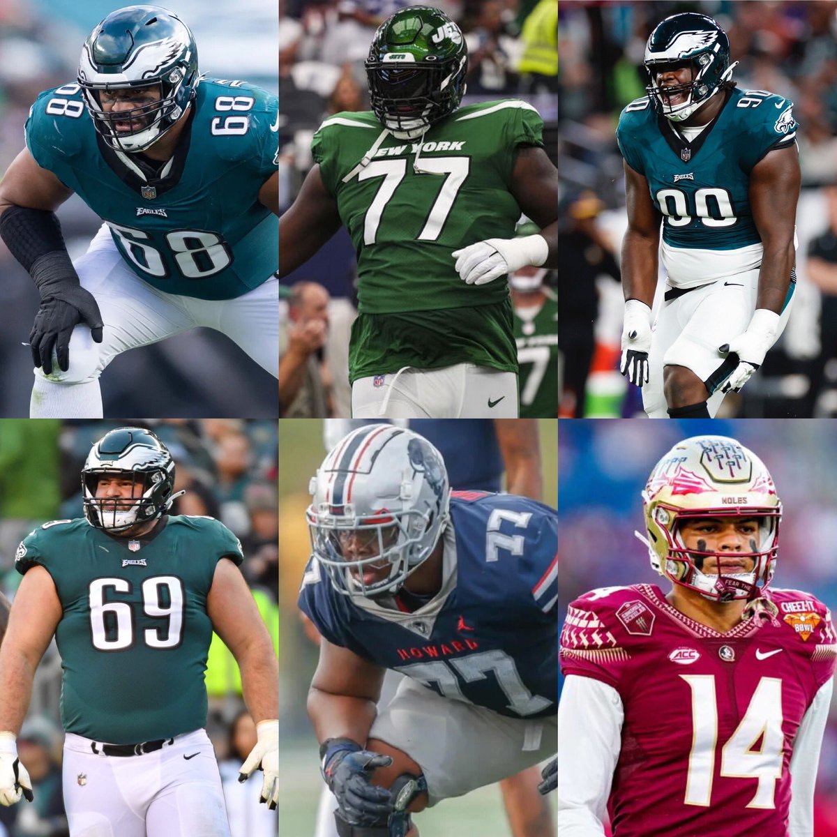 #Eagles have some large human beings on their roster. 

• T Jordan Mailata: 6-8 360
• T Mekhi Becton: 6-7 363
• NT Jordan Davis: 6-6 336
• G Landon Dickerson: 6-6 335
• T Anim Dankwah: 6-8 353
• WR Johnny Wilson: 6-7 231
• T Fred Johnson: 6-7 326

#FlyEaglesFly