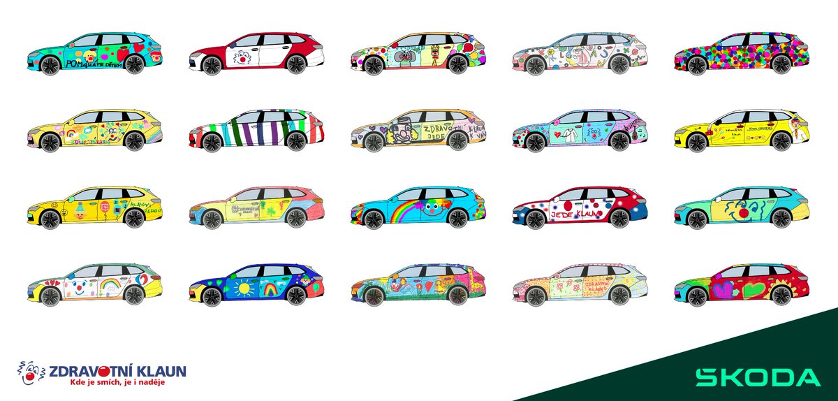 #Skoda Auto is launching public voting for the third iteration of the 'Clown Doctor Car' competition. 🎨🤡 The designs, created and submitted by children, can now be voted on! The two designs that receive the most votes will be used on real #SkodaSuperb Combi iVs and presented to