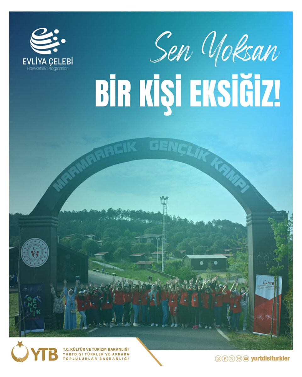 🏕️Yurtdışı Türkler Gençlik Kampları 🏛Yurtdışı Türkler Kültür Gezileri Yurt dışında yaşayan Türk gençlerine yönelik hazırlanan Evliya Çelebi Hareketlilik Programlarına başvurular devam ediyor. 👉 genclik.ytb.gov.tr