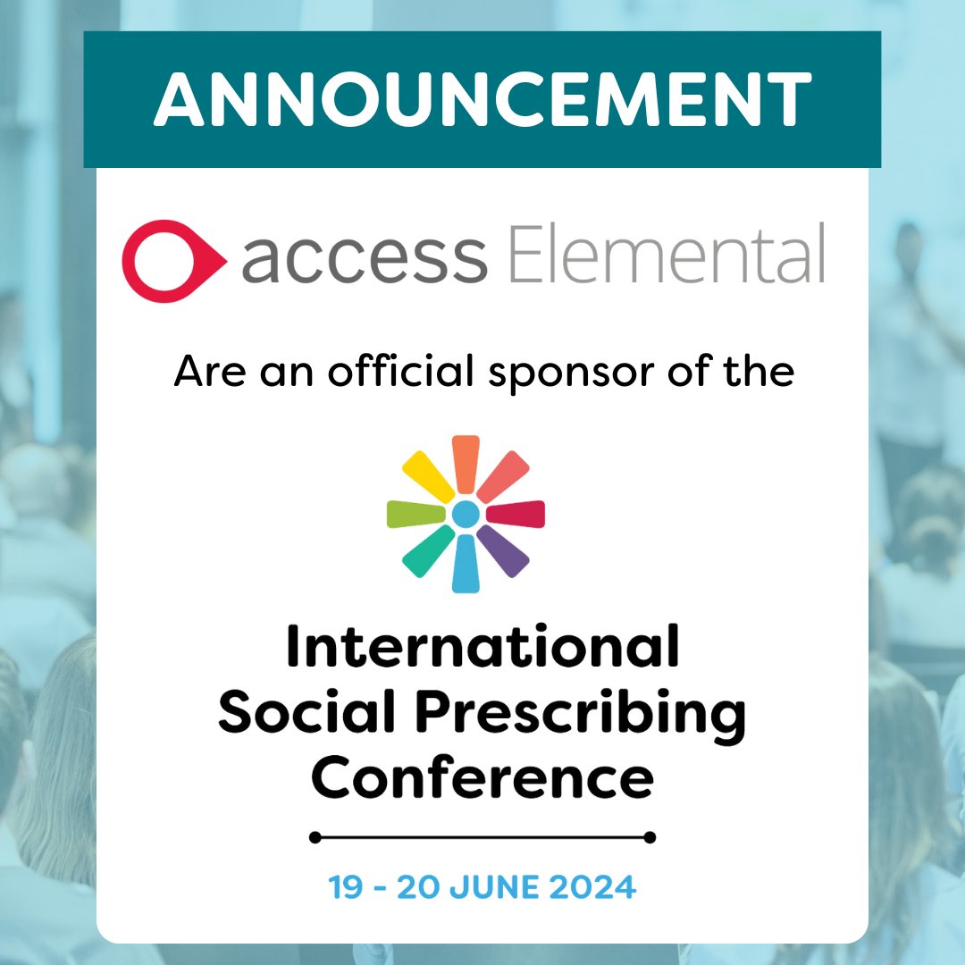 We are pleased to announce that @AccessElemental are an official sponsor of the International Social Prescribing Conference, 19 - 20 June @UniWestminster Find out more about Access Elemental and their sponsorship: ow.ly/ORo050RqEna Buy tickets: ow.ly/rfBx50RjOnF