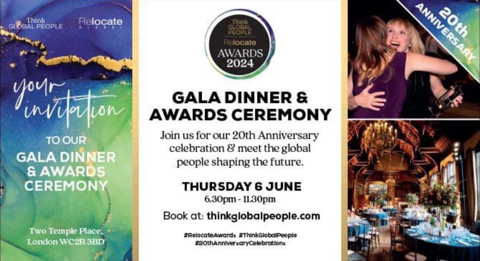 Join us for 2024's Relocate Awards & gala on June 6th, as we celebrate Relocate Global's 20th Anniversary and announce our fantastic Award winners. Join us at the historic @TwoTemplePlace - the ultimate hidden gem in central London. # thinkglobalpeople.com/relocate-globa… #globalmobility