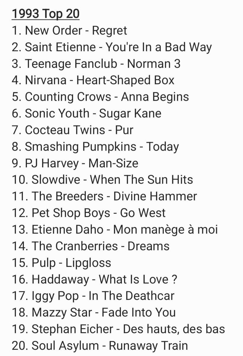 My final #1993Top20. I put 'Regret' back on top because let's be serious.