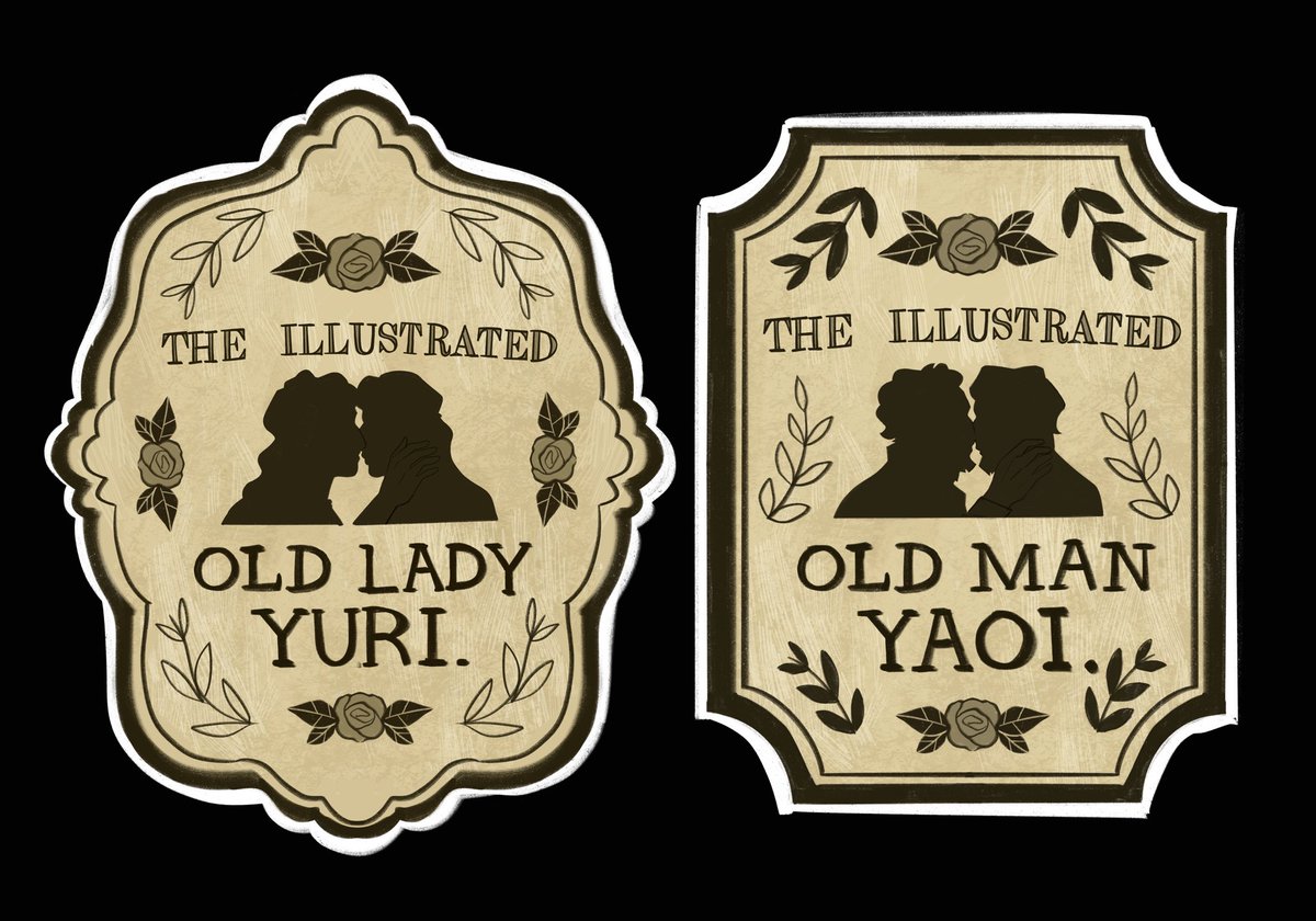 calling all old lady yuri and old man yaoi enjoyers, i have stickers for you! 🌿✨🏳️‍🌈🏳️‍⚧️