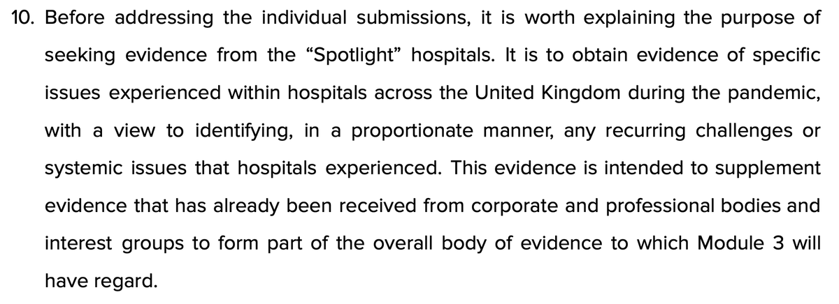Healthcare Module @covidinquiryuk ruling by Chair Sadly she will still only look at 2 x spotlight hospitals in Wales neither of which we consider representative of the horrors we experienced during the pandemic. We submitted that looking at just these 2 hospitals- Glangwilli…