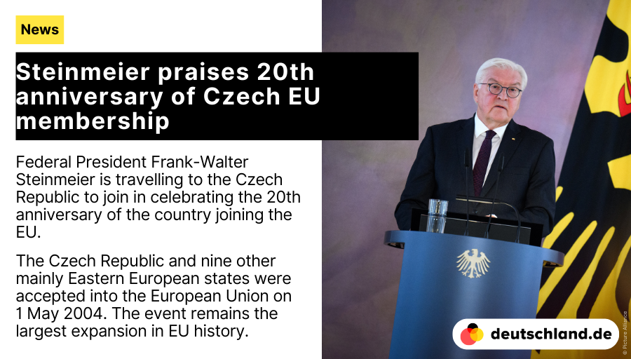 +++ Steinmeier praises 20th anniversary of Czech EU membership 🇩🇪 Here you will find the most important information on Germany's #foreignpolicy and international relations. 👉 spkl.io/6016425zA #NewsDE #CzechRepublic #EU #EuropeanUnion