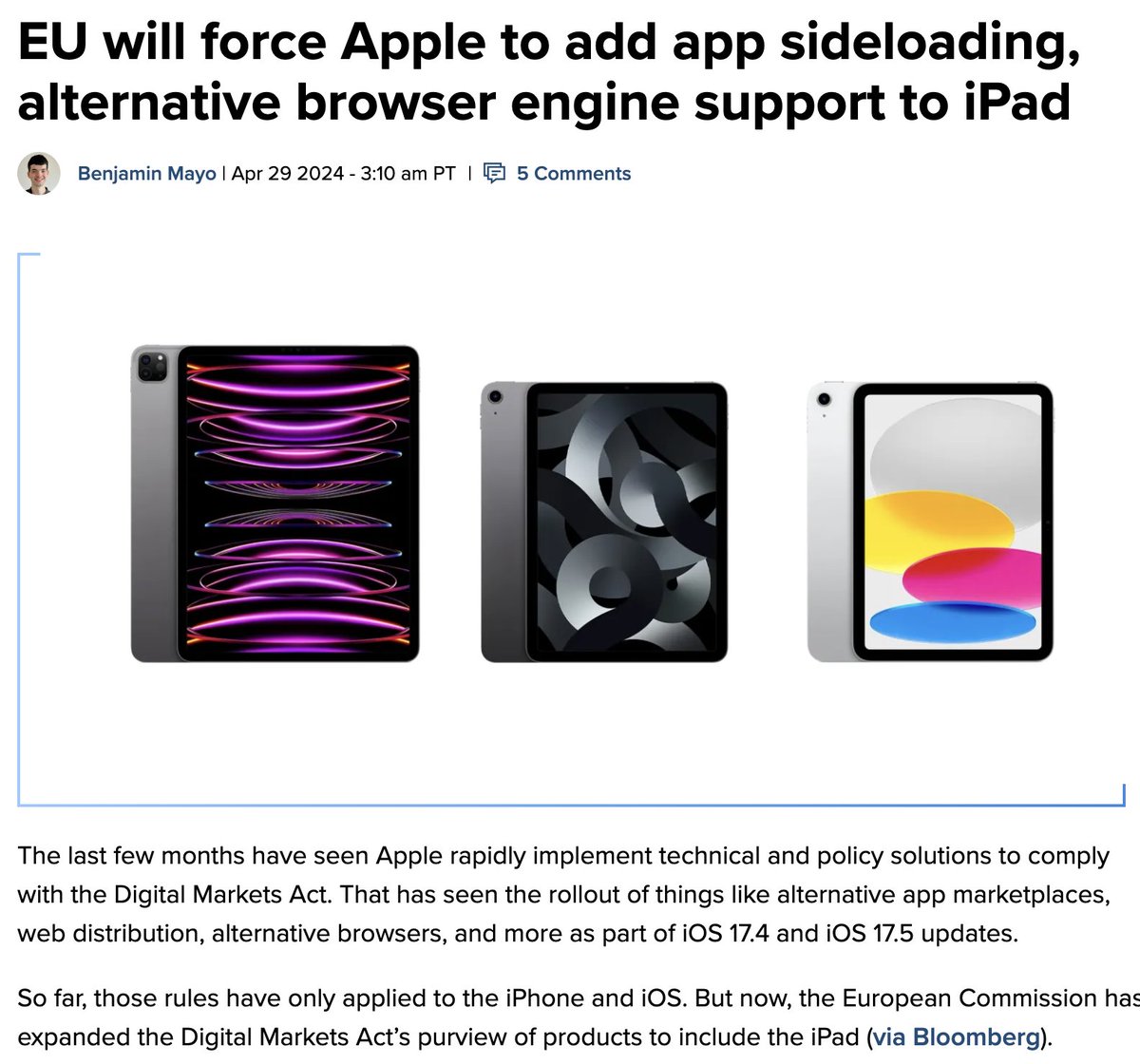 iPad's iOS added to the EU's DMA $AAPL