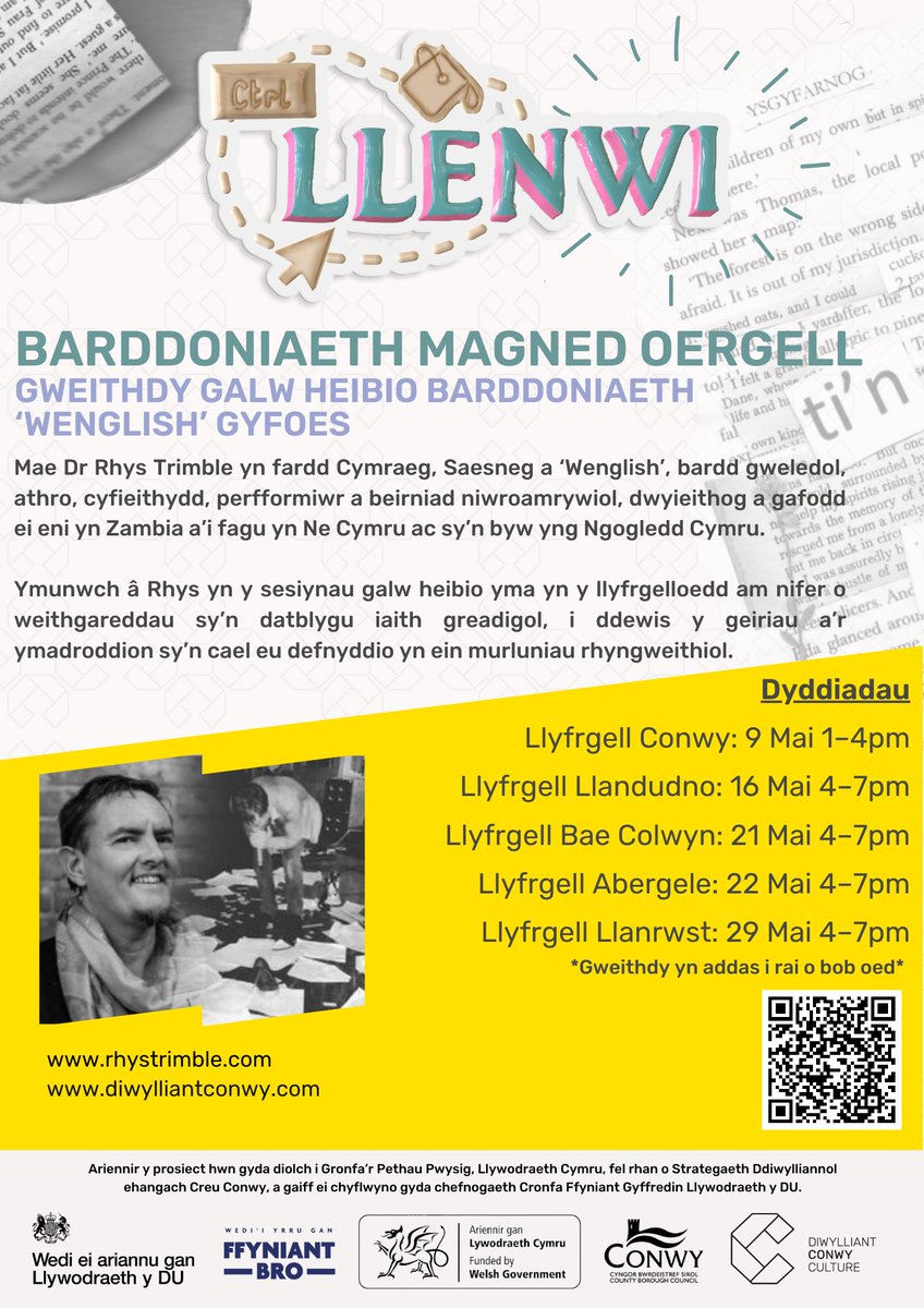 Sesiwn Barddoniaeth Magned Oergell gyda Dr Rhys Trimble! ✍️ 🌟 SESIWN CYNTAF 🌟 📍Llyfrgell Conwy 📅Dydd Iau Mai 9 🕙1-4pm Nid oes angen archebu lle - dewch i mewn ac ymunwch bit.ly/4djq6Yx #CaruDarllen #CaruLlyfrgelloedd #LLENWI #CreuConwy