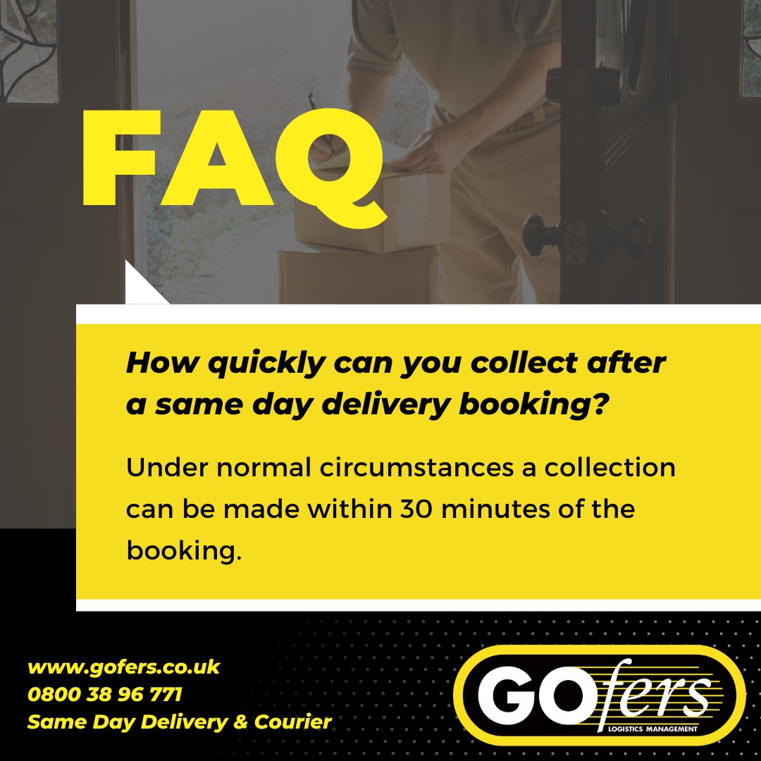 If you need something delivered urgently you may be wondering how long it take for us to collect your item - under normal circumstances we can usually collect in just 30 minutes! #sameday #courier