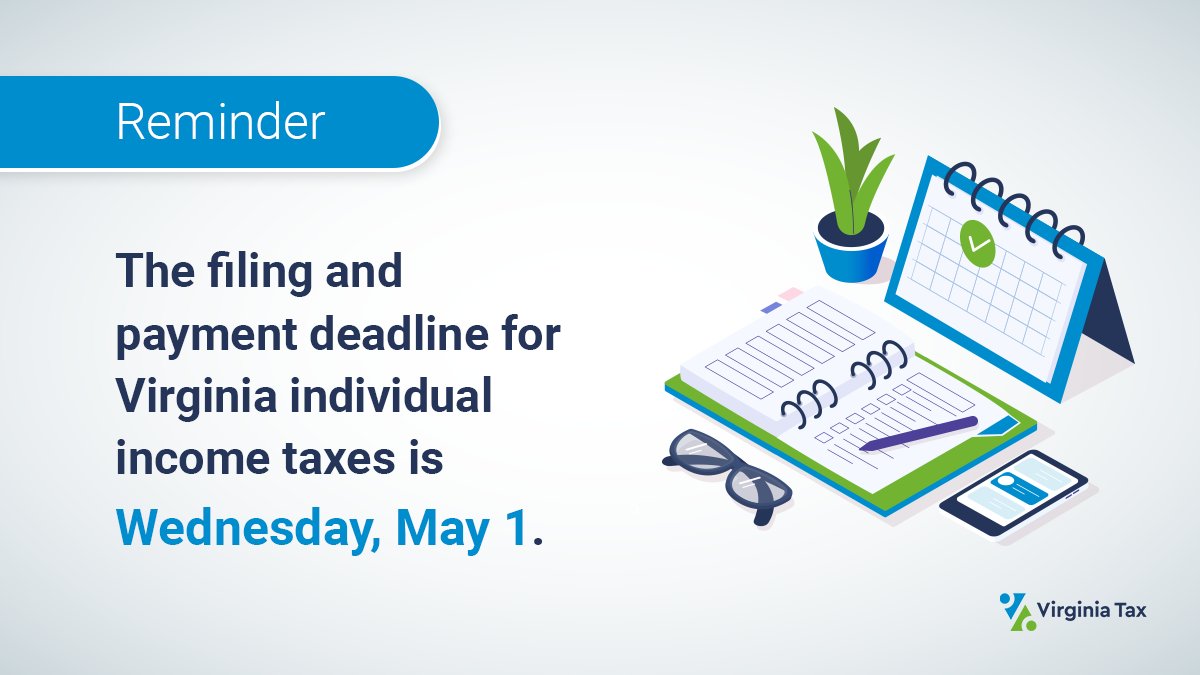 Reminder: The filing and payment deadline for Virginia individual income taxes is Wednesday, May 1. If your income is under a certain amount, you may be eligible to file electronically for free. Learn more: bit.ly/44iF510