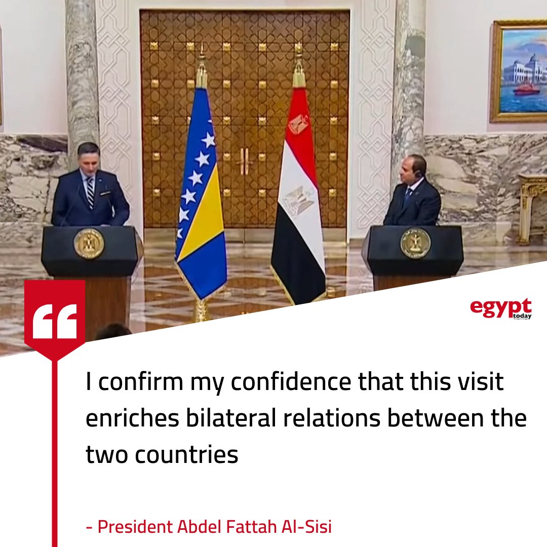 President El Sisi also welcomed Bosnia and Herzegovina President Denis Bećirović to Cairo, adding: “I confirm my confidence that this visit enriches bilateral relations between the two countries.”

#Egypt #BosniaandHerzegovina #Bosnia #Herzegovina | #مصر #السيسي #تحيا_مصر