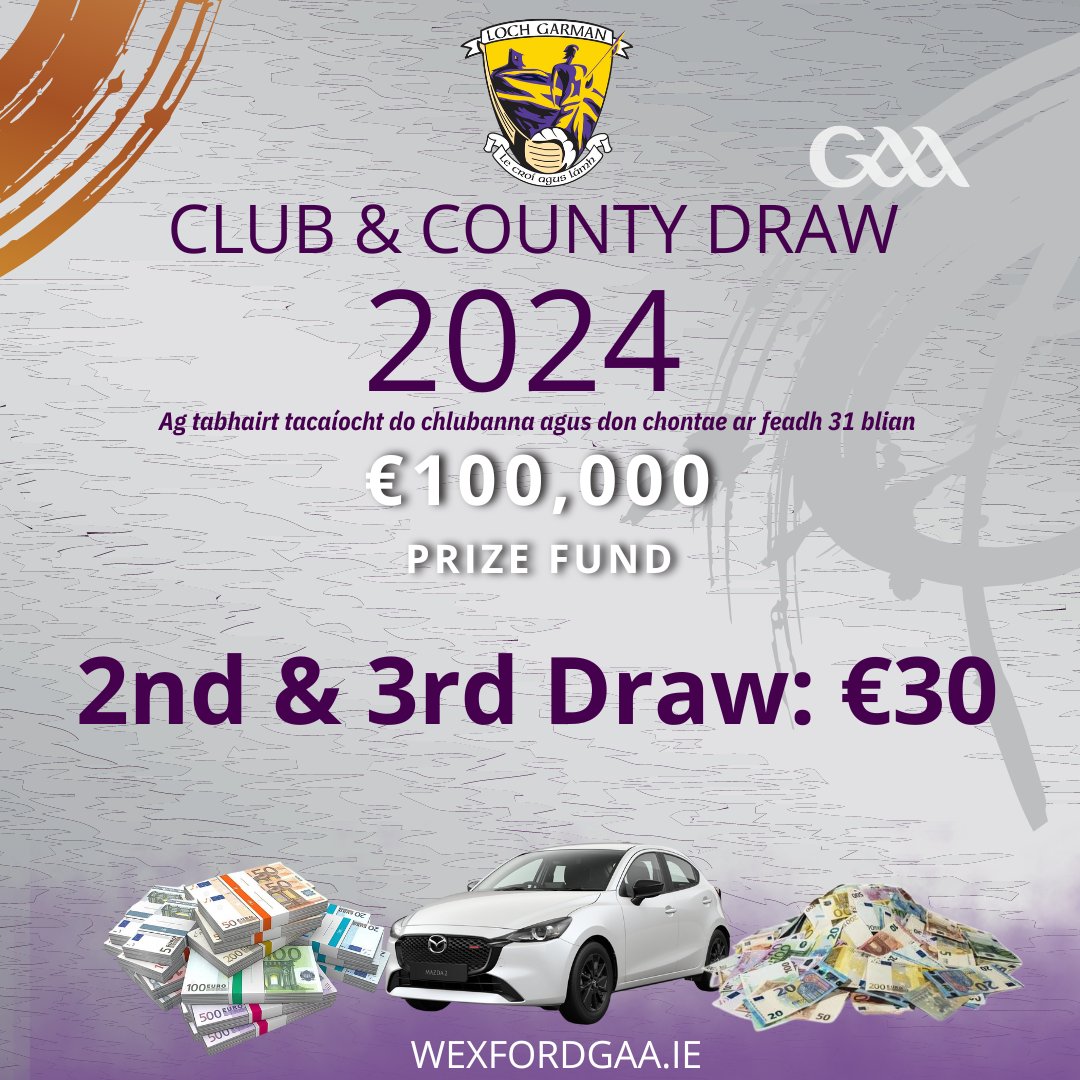 Tickets for the remaining 2nd and 3rd Club & County Draw are now available to purchase online. Draw Date: 29th May (2nd & 3rd Draws) 2 DRAWS | 2 CHANCES TO WIN May 2nd Draw: 1st Prize: €15,000 Cash Prize 2nd Prize: €5,000 Cash Prize 3rd Prize: €2,500 Pettitt's Supervalu