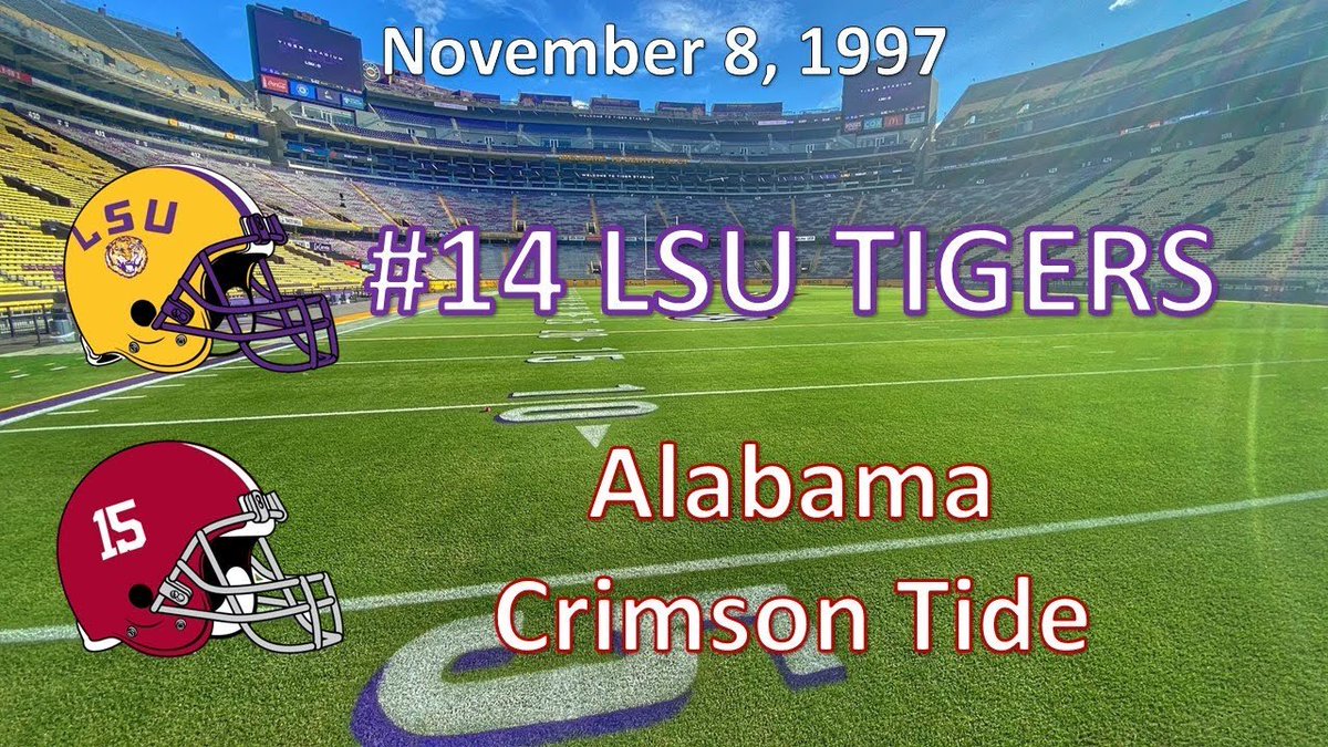 1997, #14 LSU beats Alabama 27-0 in Tuscaloosa. Kevin Faulk runs for 168 yds & 2 TDs. The LSU defense holds the Tide to 250 yds of total offense, led by Chuck Wiley who had 6 tackles, 3 TFL, 2 sacks & a fumble recovery.