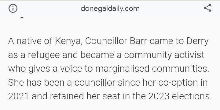 Just when you thought it couldn't get worse, it does.
She came to Derry as a refugee.
She's now the Mayor of Derry.
The DEI is strong with this one.