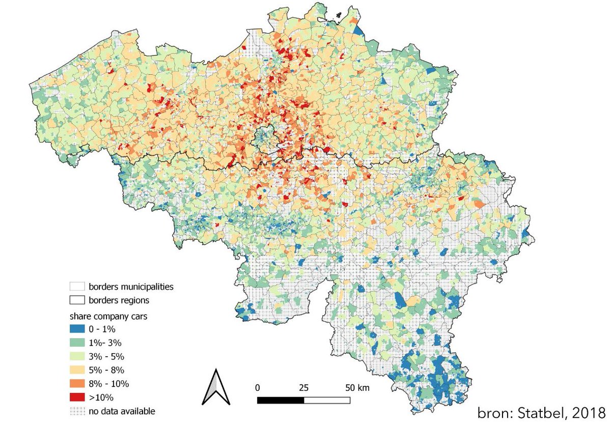 Company car ownership by region (subsidised by €2 billion annually) shows the share of people treating Brussels as a workplace to commute in and out of daily - at the expense of residents' quality of life.