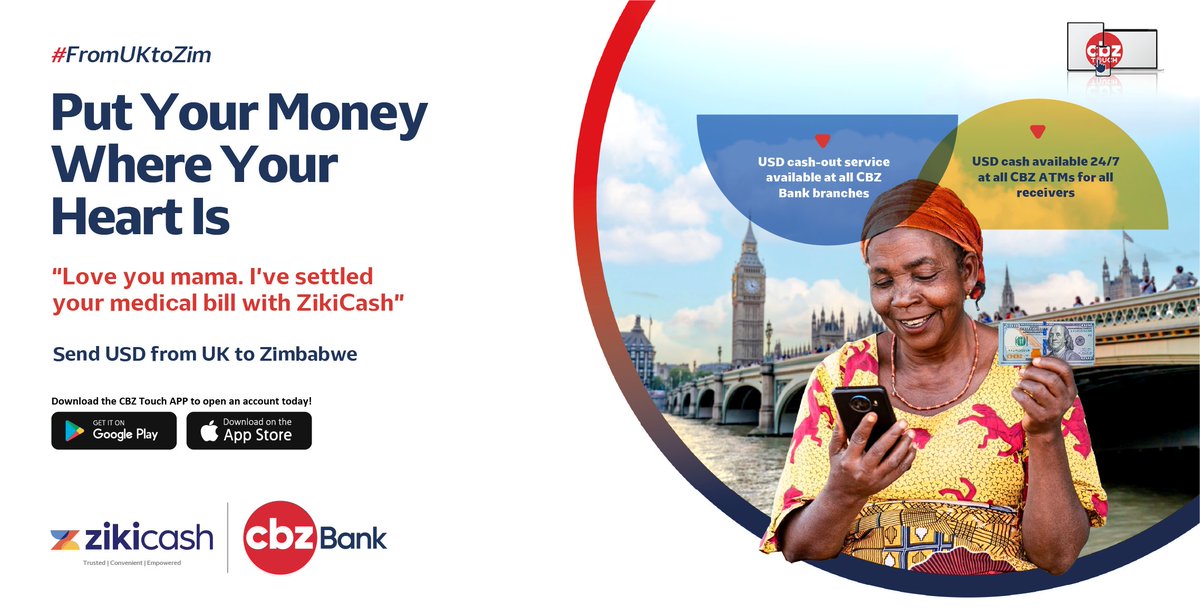 With ZikiCash, you can now extend your support to the place where your heart truly resides. Send USD from the UK to Zimbabwe today. #Trusted #Convenient #Empowered