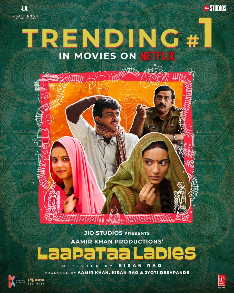 Trending at #1 🥰 Watch Laapataa Ladies, now streaming only on Netflix @nitanshi_goel @PratibhaRanta #SparshShrivastava @ravikishann #AamirKhan @raodyness #JyotiDeshpande @AKPPL_Official @KindlingIndia @jiostudios @TSeries @bookmyshow @PicturesPVR #BiplabGoswami #SnehaDesai