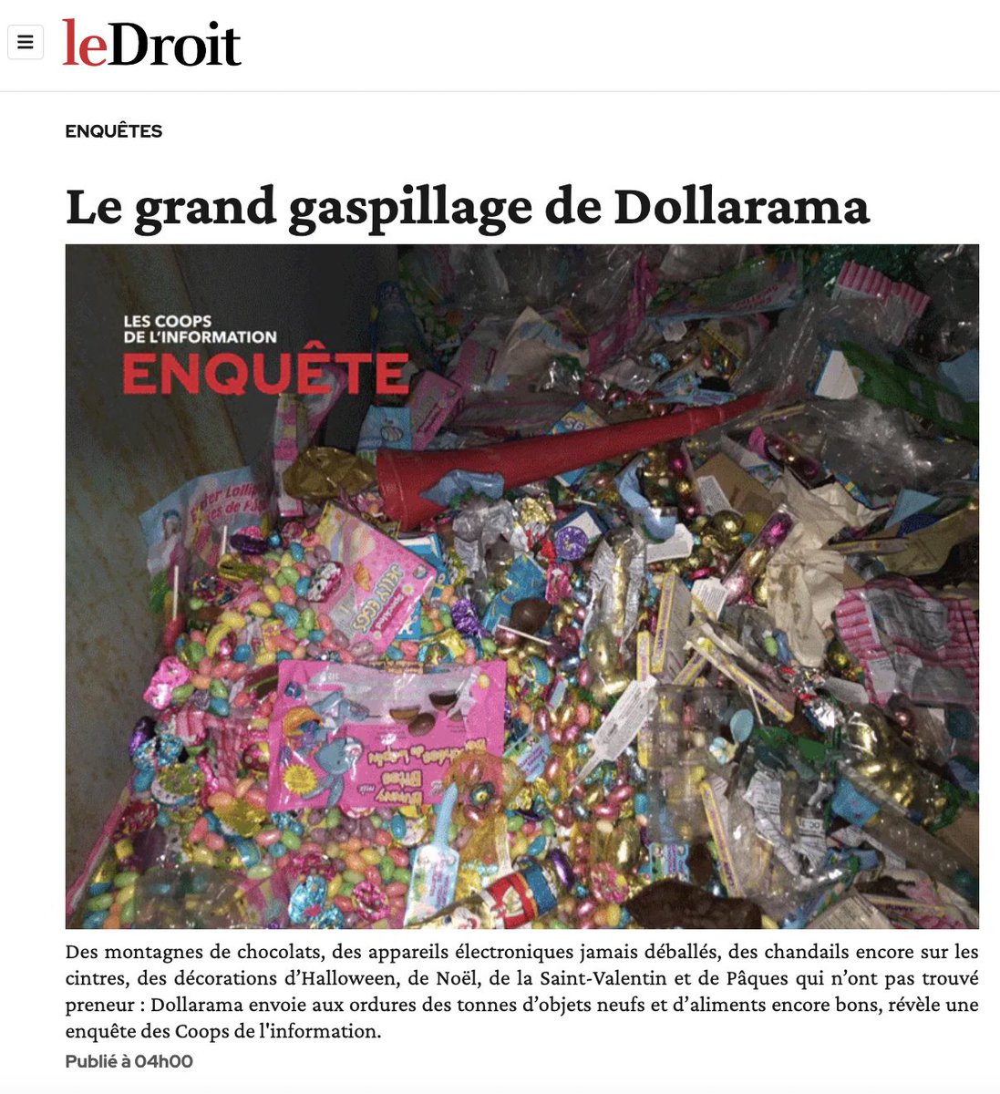 On a fouillé dans les conteneurs de #Dollarama un peu partout au Québec au cours des derniers mois. Constat: du gaspillage massif. Beaucoup de nourriture encore bonne et d'objets encore utiles. <a href="/MarieChristine6/">M-Christine Bouchard</a> <a href="/MarcAllard1/">Marc Allard</a> @MlleRainville <a href="/MathieuLamothe/">Mathieu Lamothe</a>
📰ledroit.com/enquete/2024/0…
