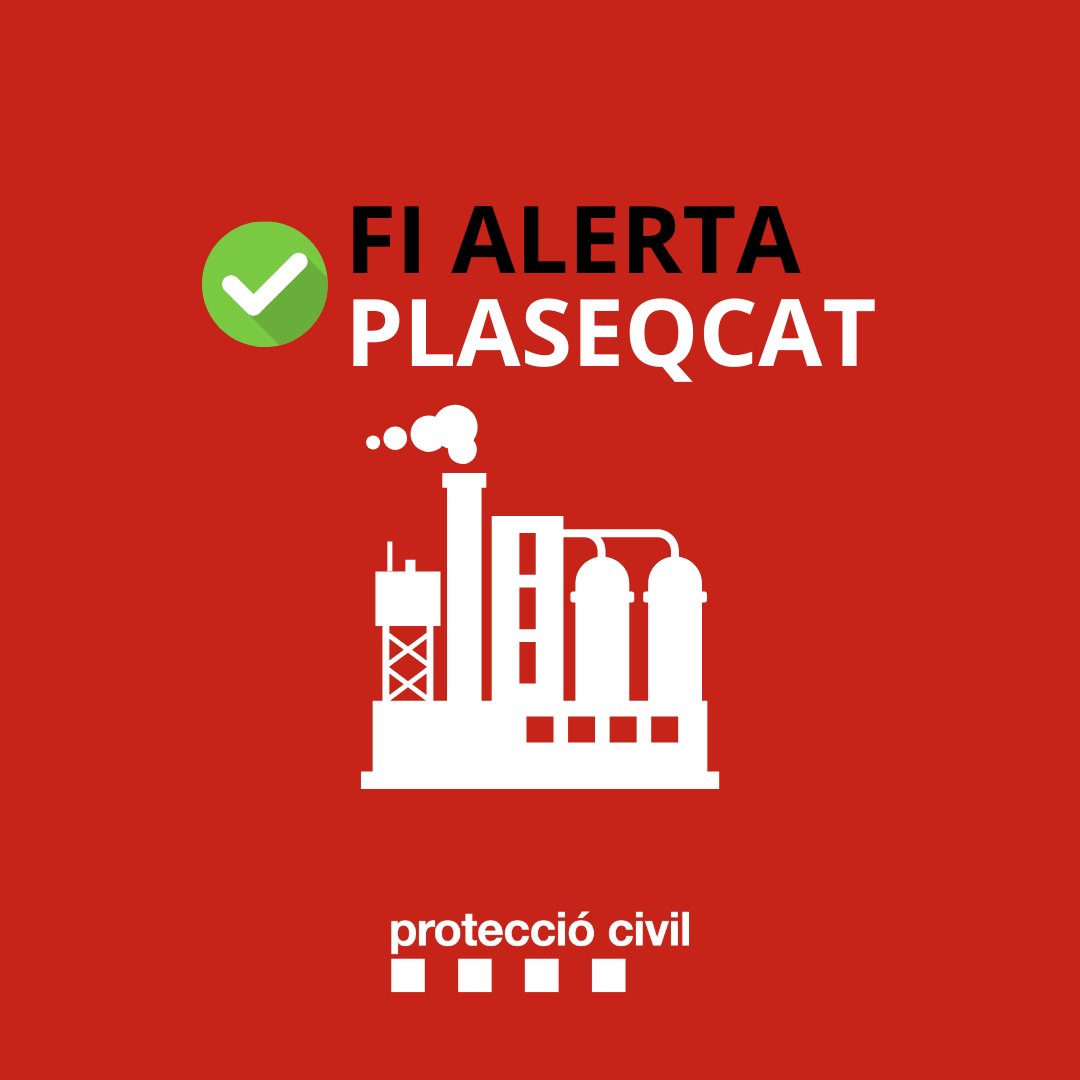 #ProteccioCivil tanca l'Alerta del #PLASEQCAT un cop aturada la fuita d'amoníac en una empresa de les Coves, a Alcarràs (Segrià). En aquests moments segueixen les tasques de ventilació.

Més informació a gen.cat/4a2S48a