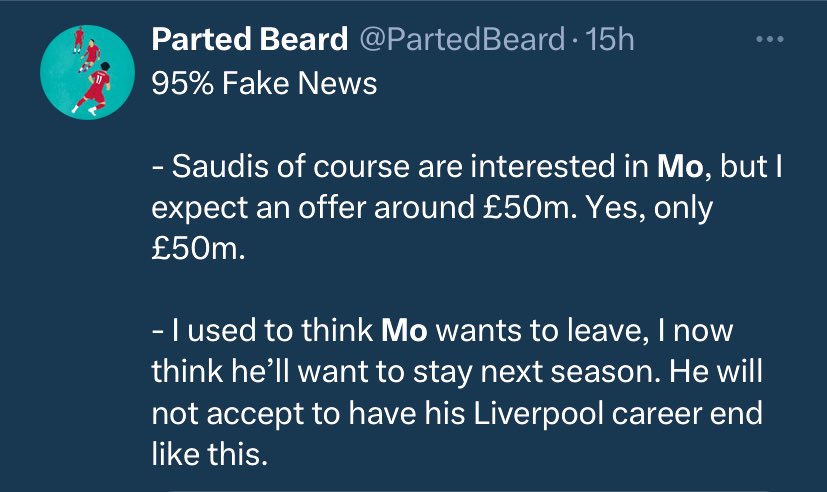 I posted this yesterday before Ornstein news. Reasons made me think Salah will stay: - He’ll not accept his last LFC season to end like this - CL and being African with most goals in it - Never close to Klopp - Free agent or extension - Shobeir?! - Saudi’s weather!!