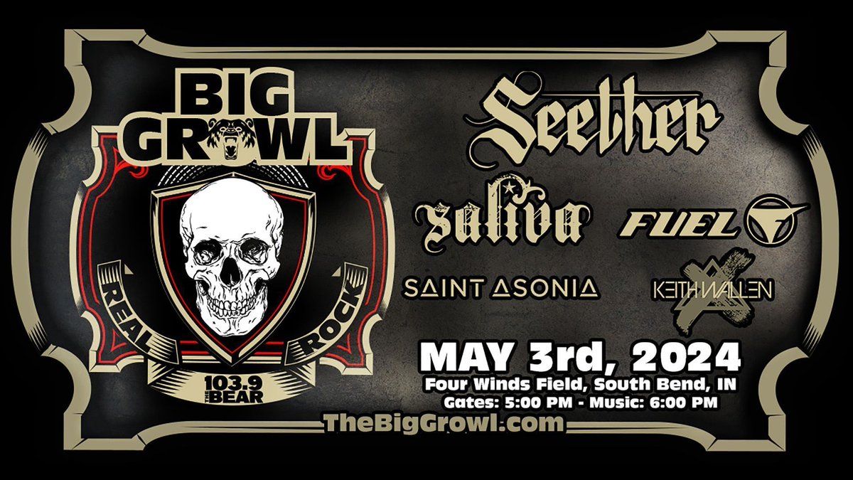 South Bend Cubs (@sbcubs) on Twitter photo Come to Four Winds Field on May 3 for <a href="/1039TheBear/">103.9 The Bear</a> The Big Growl!
5 bands means it's going to be a rocking night!
TICKETS: buff.ly/4aiLY43 Come to Four Winds Field on May 3 for <a href="/1039TheBear/">103.9 The Bear</a> The Big Growl!
5 bands means it's going to be a rocking night!
TICKETS: buff.ly/4aiLY43