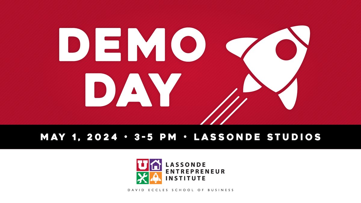 Celebrate the end of the year with us! Attend Lassonde Demo Day on Wednesday, May 1, 3-5pm at #LassondeStudios. The event will feature a student-startup showcase, free food, music & more. Learn more & register here: lassonde.utah.edu/demo