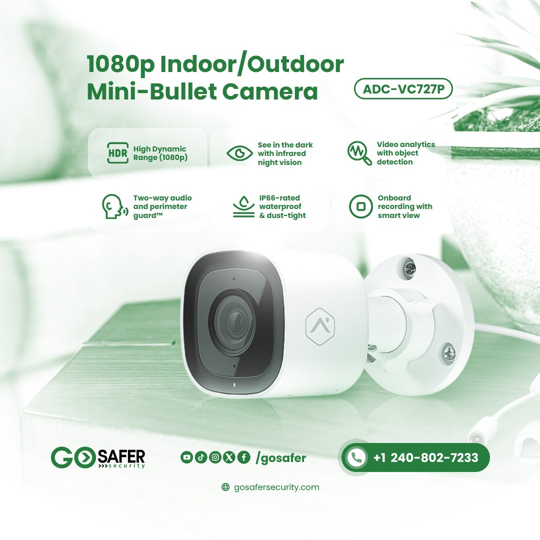 Elevate your surveillance game with the ADC-VC727P Pro Series 1080p Mini-Bullet Camera. Compact yet powerful, this camera delivers crystal-clear imagery and advanced security features. Upgrade to pro-level protection! #ProSecurity #SurveillanceCamera rfr.bz/tla0h4b