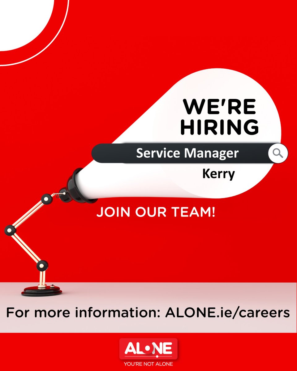 📢 We are now recruiting a Service Manager for South West (Kerry). For more information you can visit alone.ie/careers or alone.bamboohr.com/careers/214 #ALONECareers #JoinOurTeam