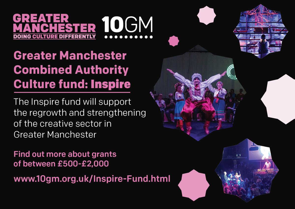 🆕✨We've re-launched the GMCA Inspire Fund! Maybe you're a musician who needs a new instrument, a small group who needs funds to replace costumes, or a freelance artist who wishes to upskill via a training course? Grants of up to £2000 are available. lght.ly/lglof1d
