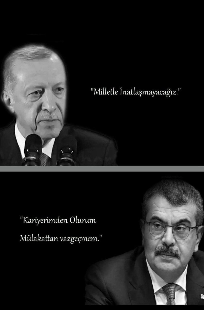 İnşallah kariyerinden olursunda tarihin tozlu sayfalarına karışırsın <a href="/Yusuf__Tekin/">Yusuf Tekin</a> 

Halkı karşısına alanların sonu yok olup gitmektir. Öğretmenlerle inatlaşmayın. 

Seçim öncesi verdiğiniz sözü tutun be mülakatları kaldırın. 

<a href="/RTErdogan/">Recep Tayyip Erdoğan</a> 

<a href="/_cevdetyilmaz/">Cevdet Yılmaz</a> 

#istifaEtBakanTekin
