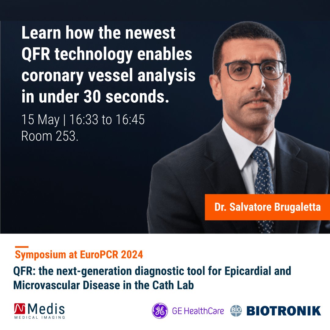 Learn how the newest QFR technology enables coronary vessel analysis in under 30 seconds by Dr. Salvatore Brugaletta (@sbrugaletta).

This symposium is organized in collaboration with @GEHealthcare and @BIOTRONIK_FR
.
.
.
#QFR #EuroPCR #Cathlab #Symposium