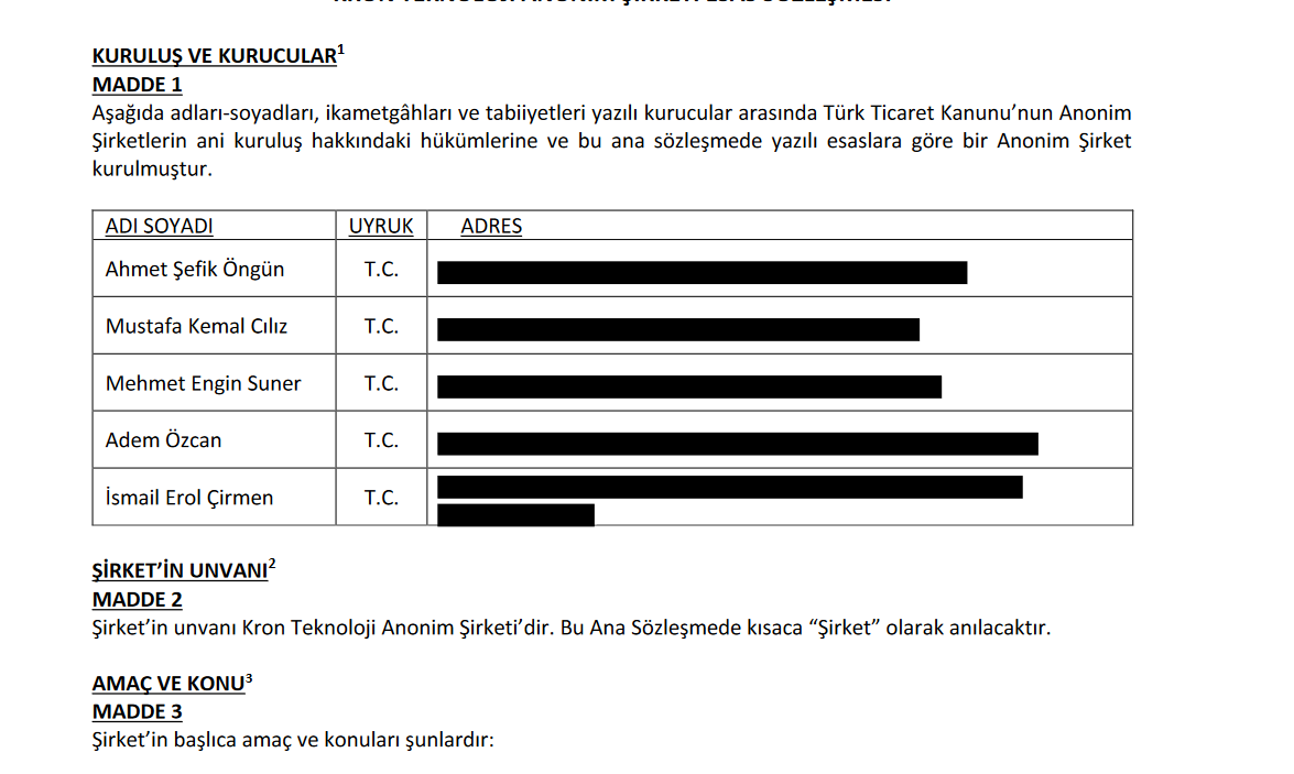 #KRONT  şirket kuruldu diyor..