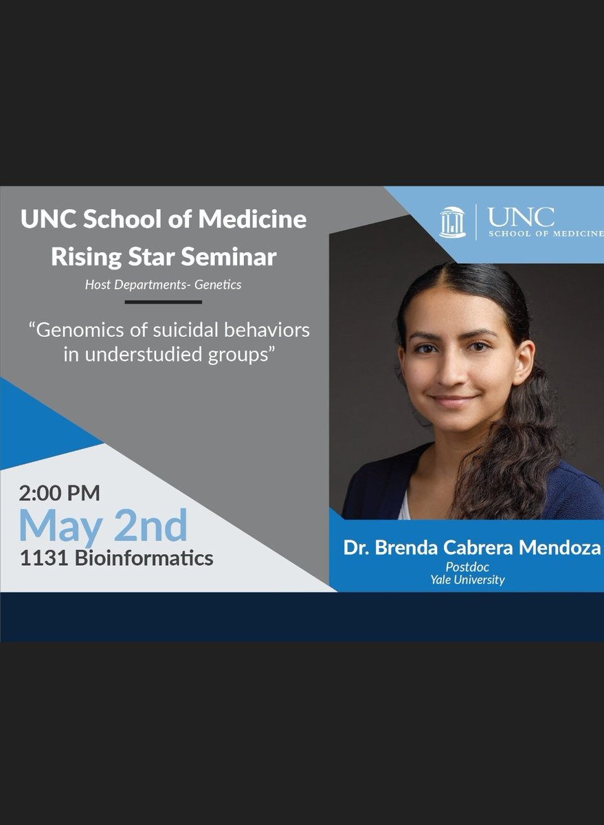 I am honored to be one of this year's @UNC_SOM Rising Star awardees and thrilled to visit the campus this week! If you happen to be around, I would love to see you at my seminar