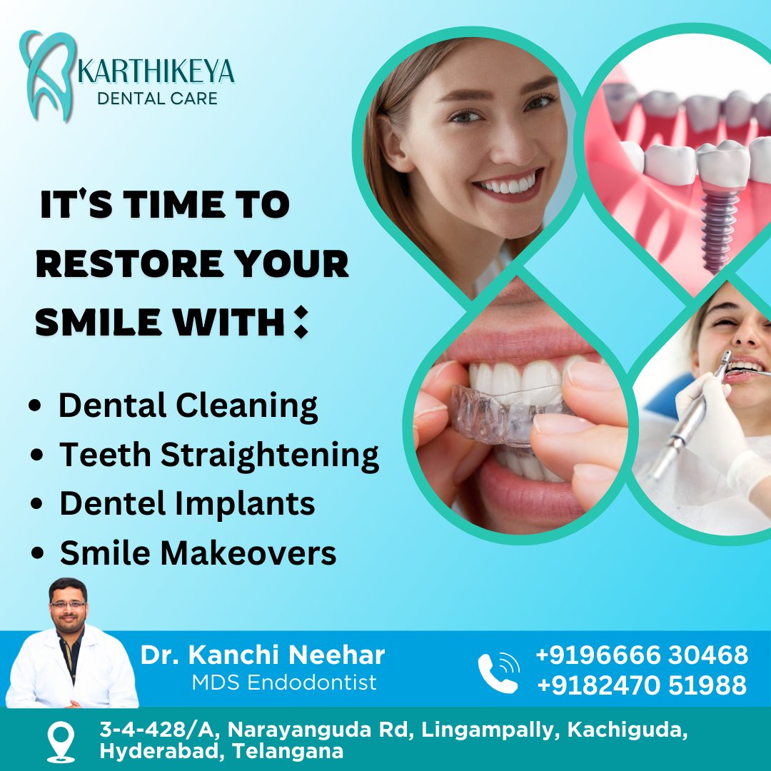 'Rediscover confidence with every smile at Karthikiya Dental! 💫'SmileMakeover
#DentalHealth
#HealthySmile
#DentalCare
#BeautifulSmile
#ConfidentSmile
#TeethWhitening
#DentalClinic
#PerfectSmile
#DentalCheckup
#SmileConfidently
#dentalexperts
call/whatsapp : 9196666304