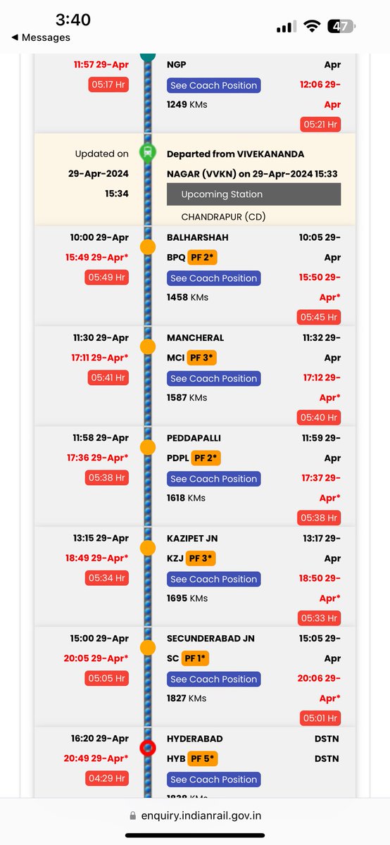 #IRCTC #IRSMA #Ashwinivaishnaw 
#IndianRailway There is train from GKP to Hyd, Train no - 20576. This train always run late of minimum 4-5 hours late. Sometimes it is acceptable but every time running late then this train should stop permanently. #Jagograhak #JaiBharat