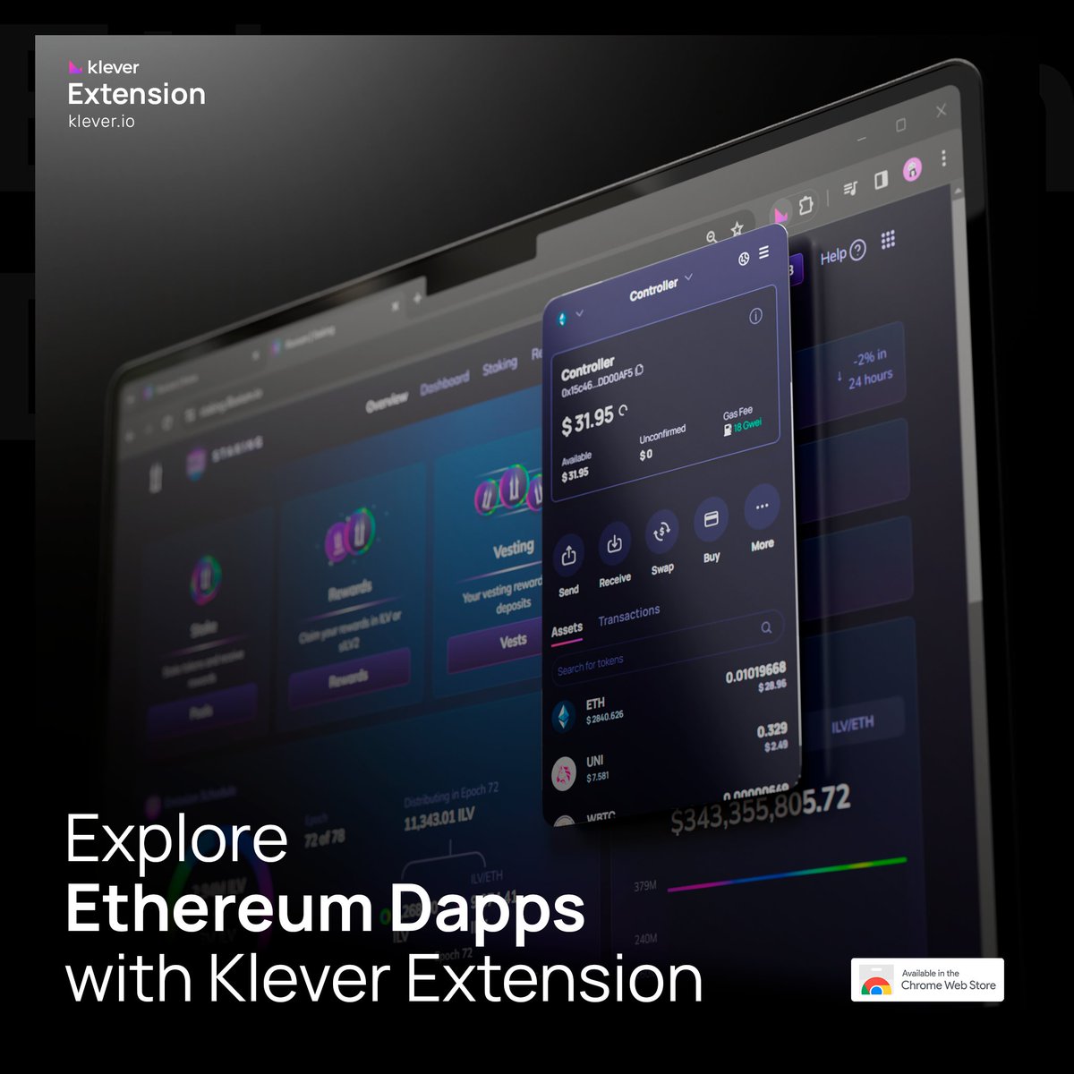 Attention @illuviumio community! 👾 You can now use the #KleverExtension to stake your $ILV tokens effortlessly 😉 👉 chromewebstore.google.com/detail/klever-… #Illuvium #Extension
