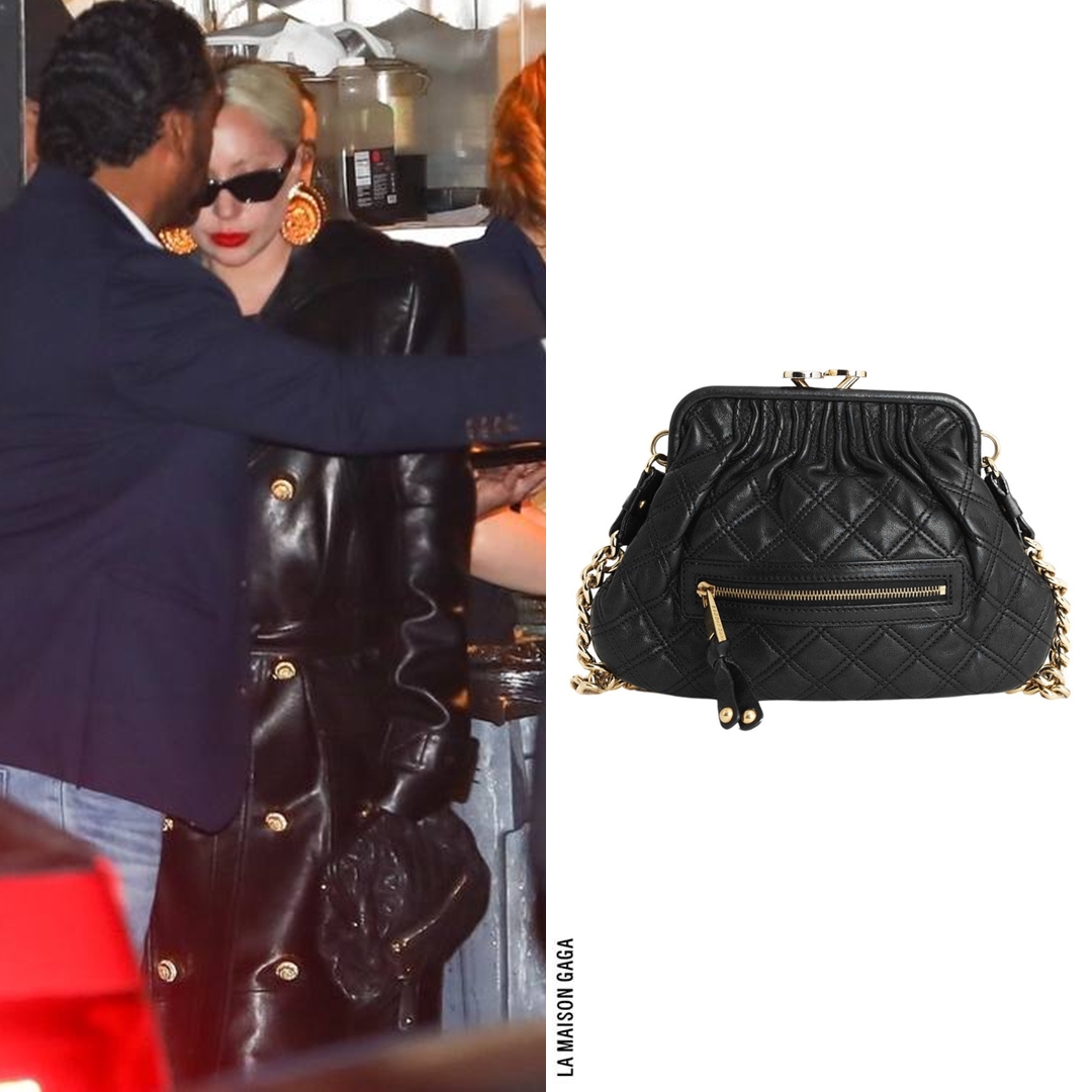 Lady Gaga was seen at Nobu last night, wearing off-the-runway @Balmain Fall/Winter 2024 leather trench coat and seashell earrings, @_GentleMonster_ 'Vis Viva' sunglasses, and archival @MarcJacobs Fall/Winter 2009 'Stam' quilted clutch!