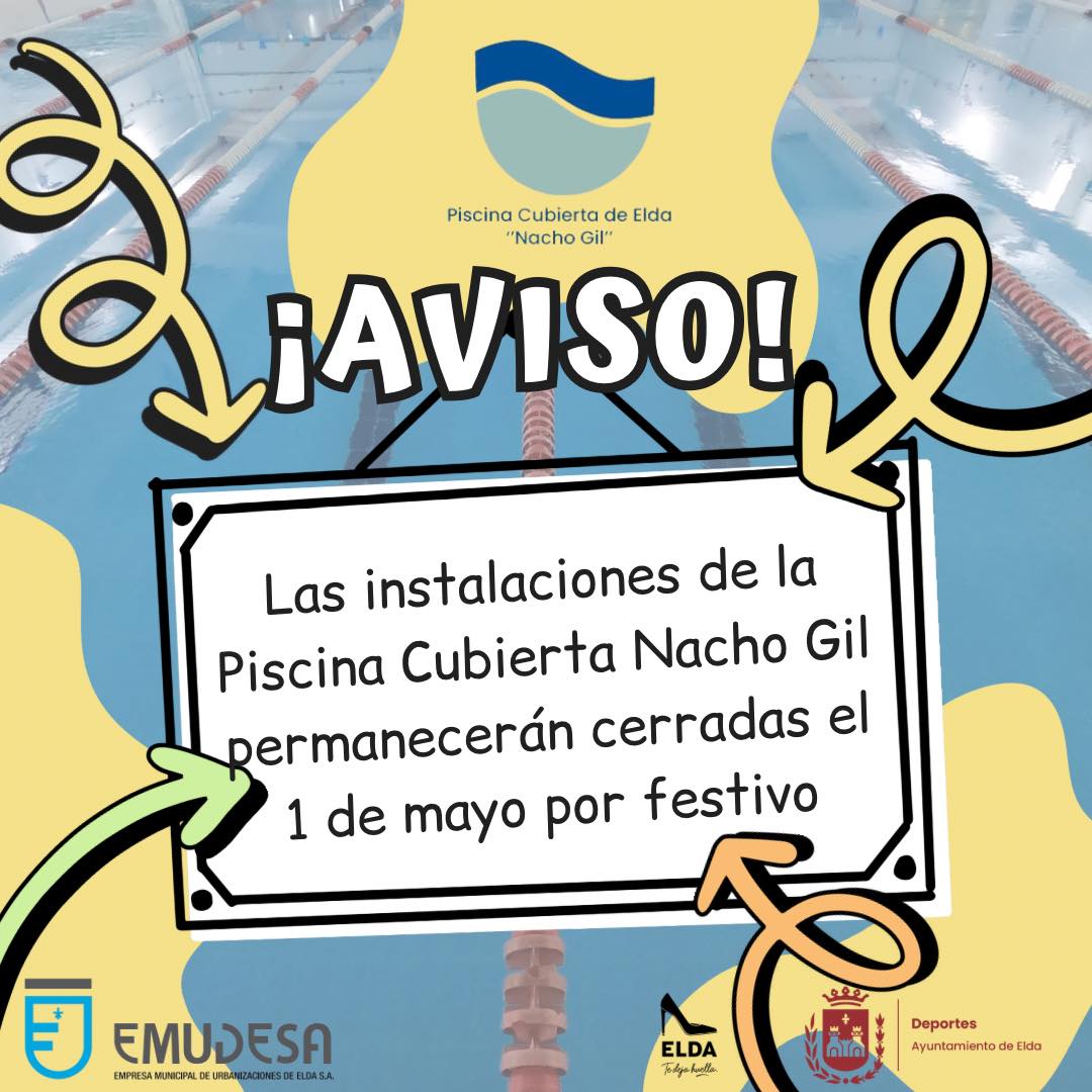 ELDA_PISCINA's tweet image. Informamos que el 1 de mayo las instalaciones estarán cerradas por el festivo del Día del Trabajo 📷
#Elda #DeporteElda #AyuntamientodeElda
#Emudesa