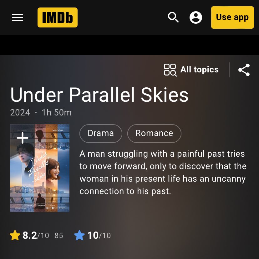 Give a 10-star rating for Under Parallel Skies 🌟

Click the link: m.imdb.com/title/tt284434…

#UPSNowShowing #WinElla #UnderParallelSkies #OurParallelSkies
#winmetawin