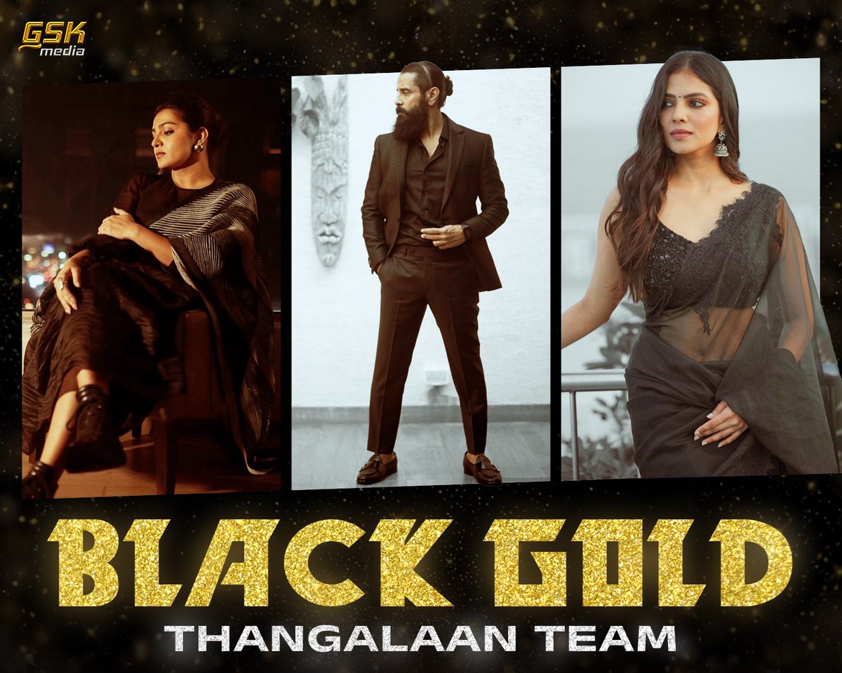 Black GOLD 💛🖤 Team #Thangalaan radiates the charm in all black attire❤️‍🔥 @chiyaan @MalavikaM_ @parvatweets #ChiyaanVikram #MalavikaMohanan #ParvathyThiruvothu
