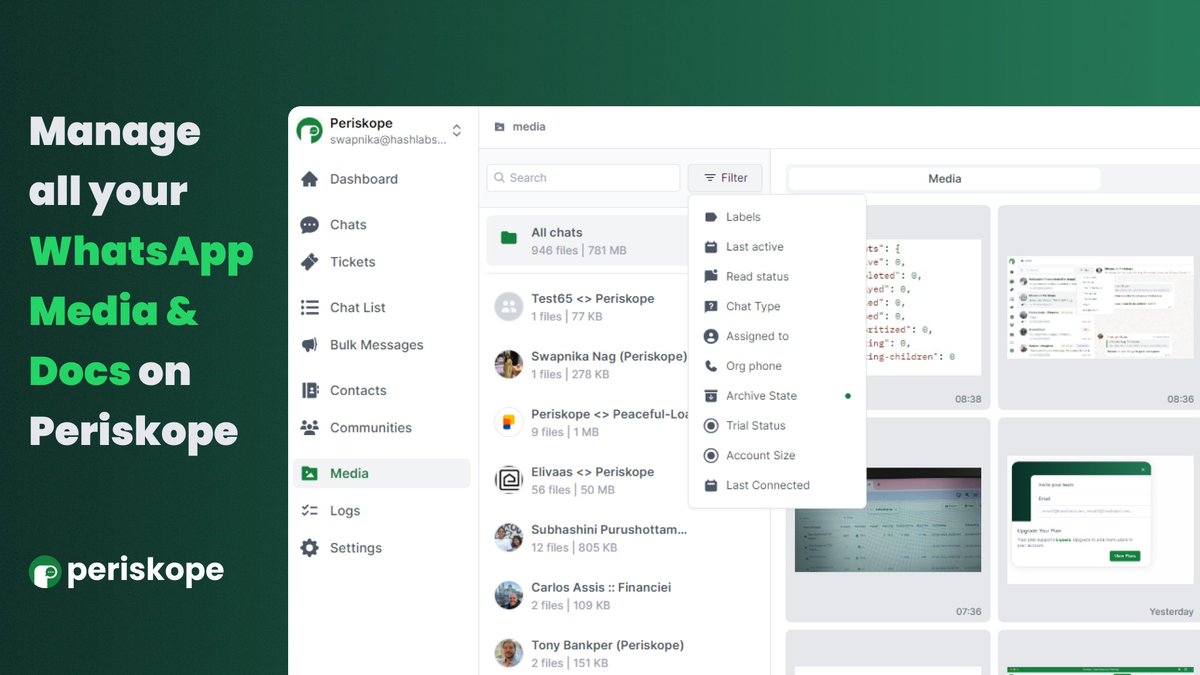 Periskope (@periskope_app) on Twitter photo Today, we are launching one of our most requested features - managing Media on WhatsApp. 
For businesses that receive hundreds of customer documents, field images, update files etc everyday on WhatsApp, document management can become a nightmare.
⚡️You can now search, manage Today, we are launching one of our most requested features - managing Media on WhatsApp. 
For businesses that receive hundreds of customer documents, field images, update files etc everyday on WhatsApp, document management can become a nightmare.
⚡️You can now search, manage