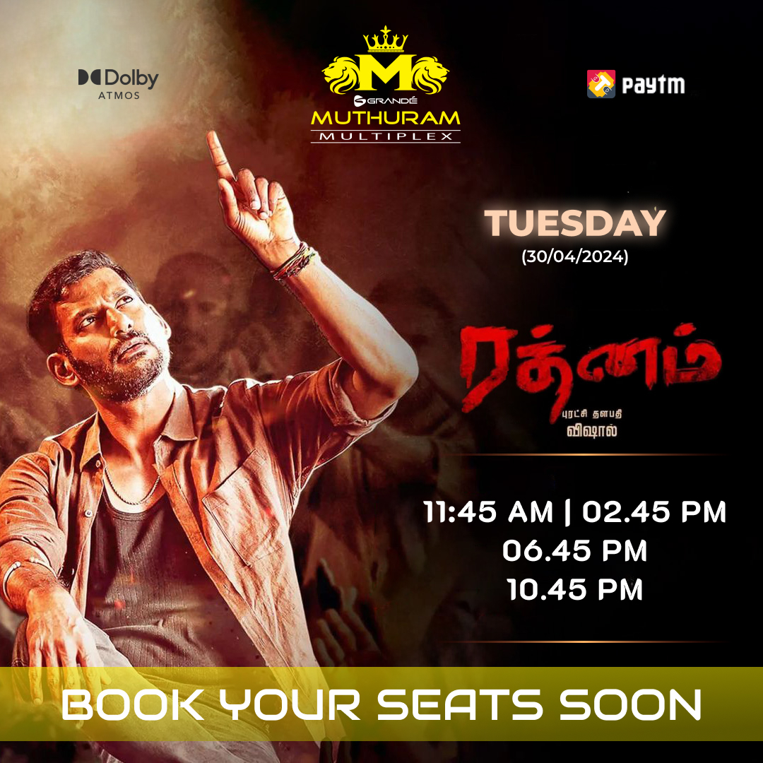 Watch Rathnam at your #GrandeMuthuramMultiplex! 🎉 Bookings Open now - bit.ly/Grandemuthuram… #Vishal #ActorVishal #PriyaBhavaniShankar #VishalFans #vishalfans #vishalfanclub #GrandeMuthuramMultiplex #nellai #tirunelveli