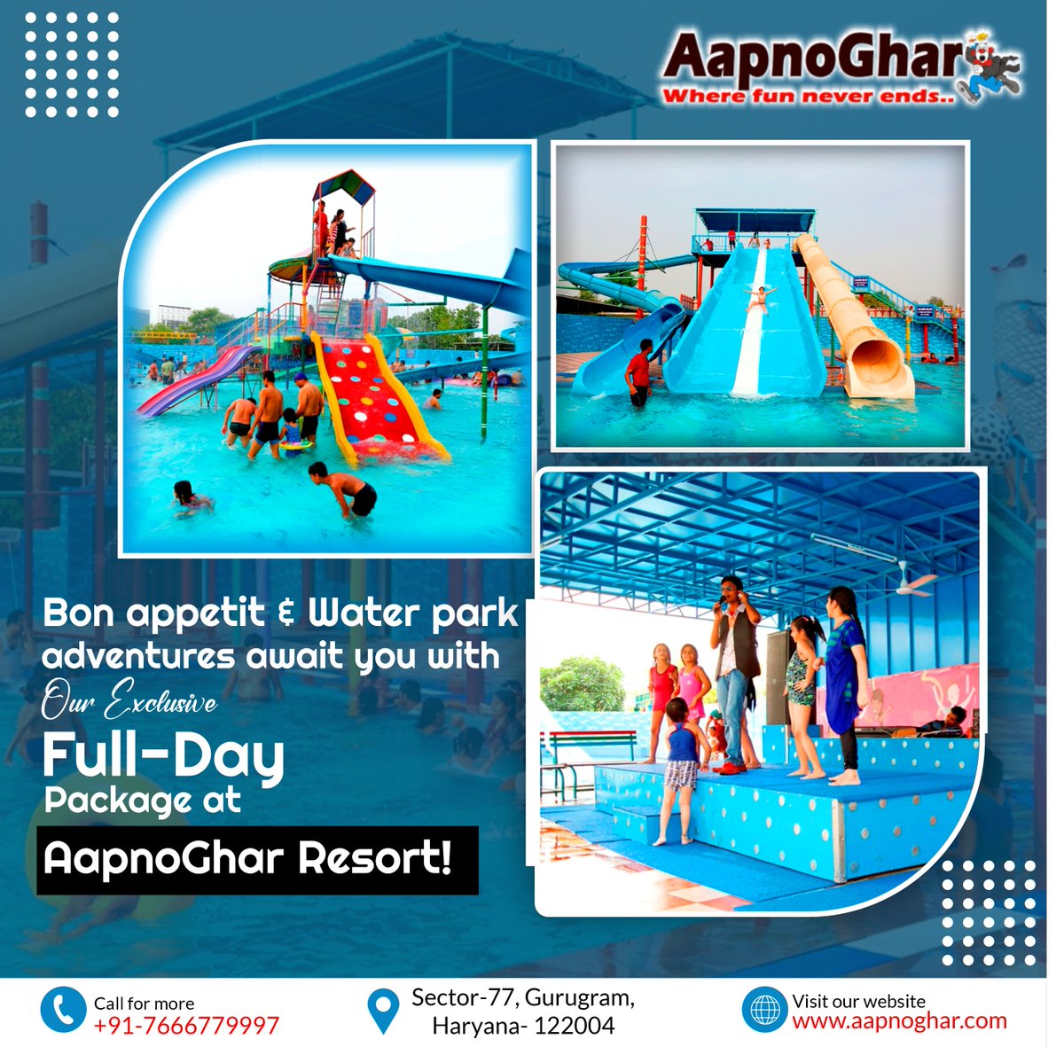 Full-Day Escape: Indulge in a delicious meal and thrilling #waterpark #fun with our exclusive full-day package at #AapnoGhar #resort
🌐aapnoghar.com📲7666779997
#funtimes #adventuresports #adventuretime #familyfuntime #EnjoyGreatWeekend #SummerVibes #DelhiNCR #familyfun