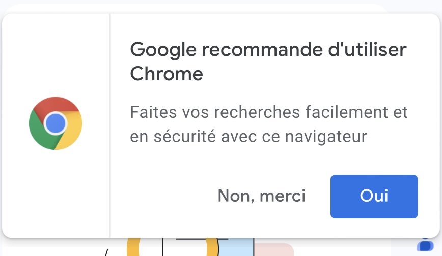Faut dire « non merci » combien de milliers de fois pour être laissé tranquille ?
 <a href="/GoogleFR/">Google FR</a> <a href="/googlechrome/">Chrome</a>