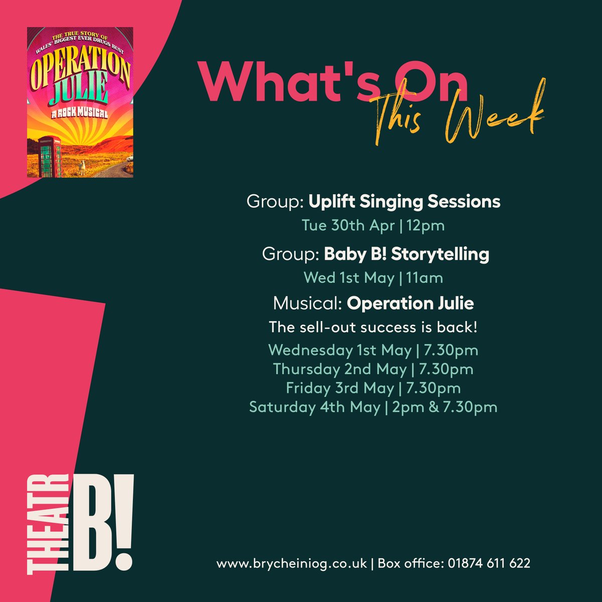 The week we have all been waiting for is here! Don't miss out on the explosive return of the outstanding Operation Julie! Wednesday 1st - Saturday 4th May. With a post show talk on Wednesday 1st May. Check out our exciting lineup of shows at brycheiniog.co.uk.