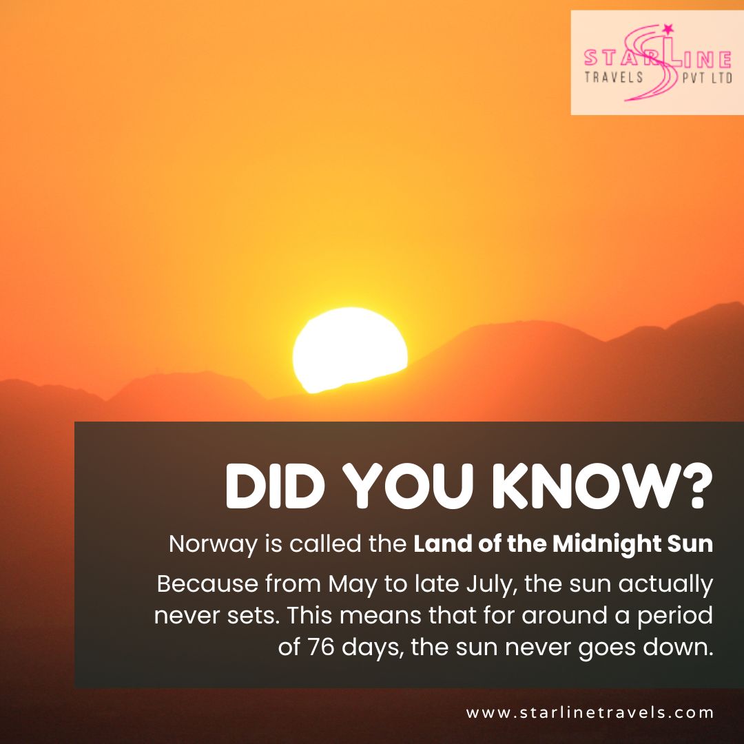 Did you know?

Starline Travels Pvt Ltd👉starlinetravels.com
Contact US: 0422-222270|0422-222271

 #starlinetravels #favoriteplace #dreamvacation #didyouknow #facts #norway #landofmidnitesun #nosunset #norway #intrestingfacts #factsdaily #travelfacts #svalbard #europeantour