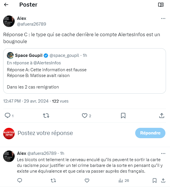 Je vous invite tous à aller signaler le compte de @afuera26789, qui se permet de tenir des propos dégueulasses.