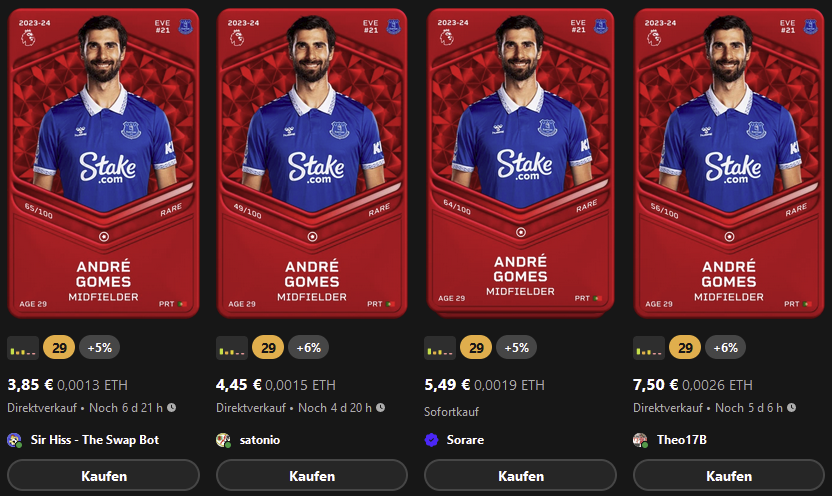 sorare_coach's tweet photo. Der Vertrag von Andre Gomes läuft zum Saisonende aus.
Der portugiesische Mittelfeldspieler war diese Spielzeit stark von Verletzungen geplagt.
Ohne Zweifel ist er einer der spielstärksten Spieler beim #FCEverton.
Wir halten ihn für einen spanennden Kandidaten.
Preis ab 3,85€ https://t.co/mcVRLIdP7z